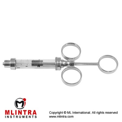 3 Ring Hypodermic Syringe Glass Barrel - With Luer Lock Connection - Moveable Rings Stainless Steel, Capacity 2 ml